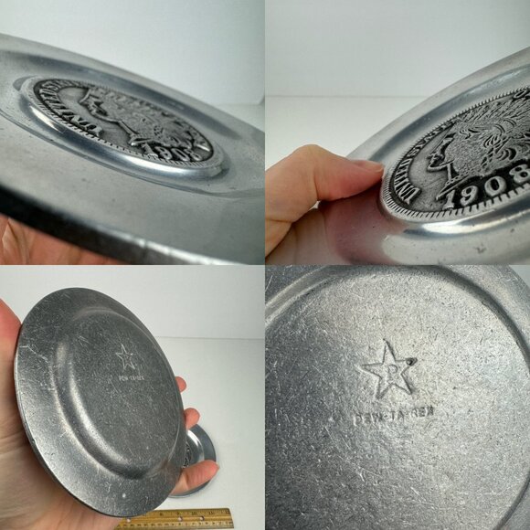 2 Vtg Pewter Pewtarex Indian Head Penny Buffalo Nickel Collectible Plates 5.75in - Picture 8 of 12